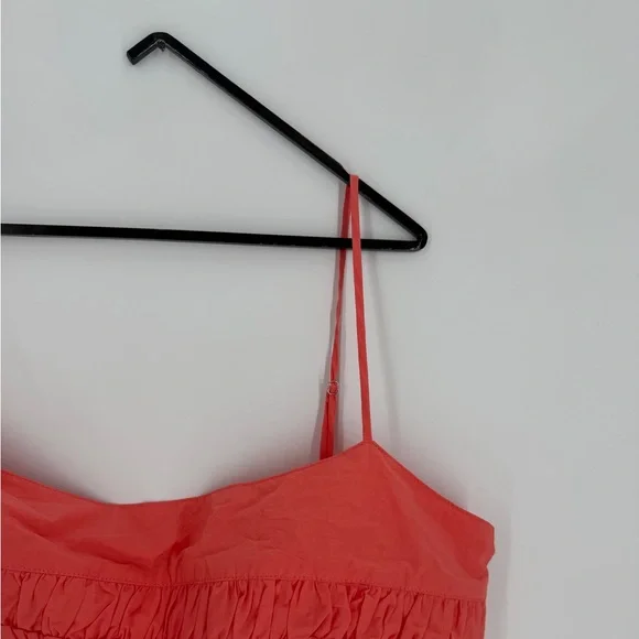 Ciao Lucia Nera Crispy Washed Poplin Ruched Slip Midi Dress In Grapefruit